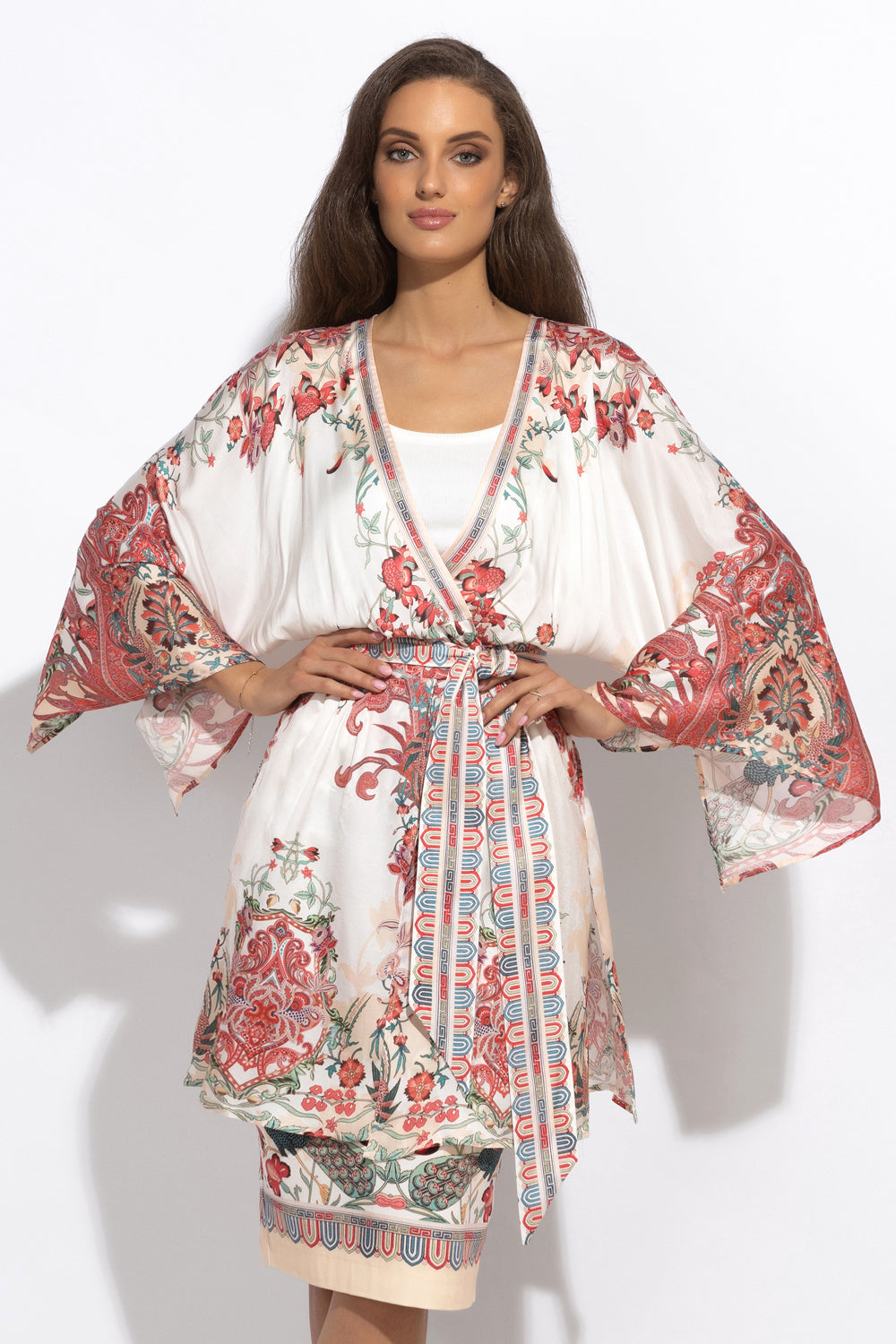 KNEE-LENGTH SKIRT IN COTTON TWILL WITH ELASTIC WAIST - PAISLEY RED JIORO ПОЛА ДО КОЛЯНОТО ОТ ПАМУЧЕН ТВИЛ С ЕЛАСТИЧНА ТАЛИЯ - PAISLEY RED JIORO