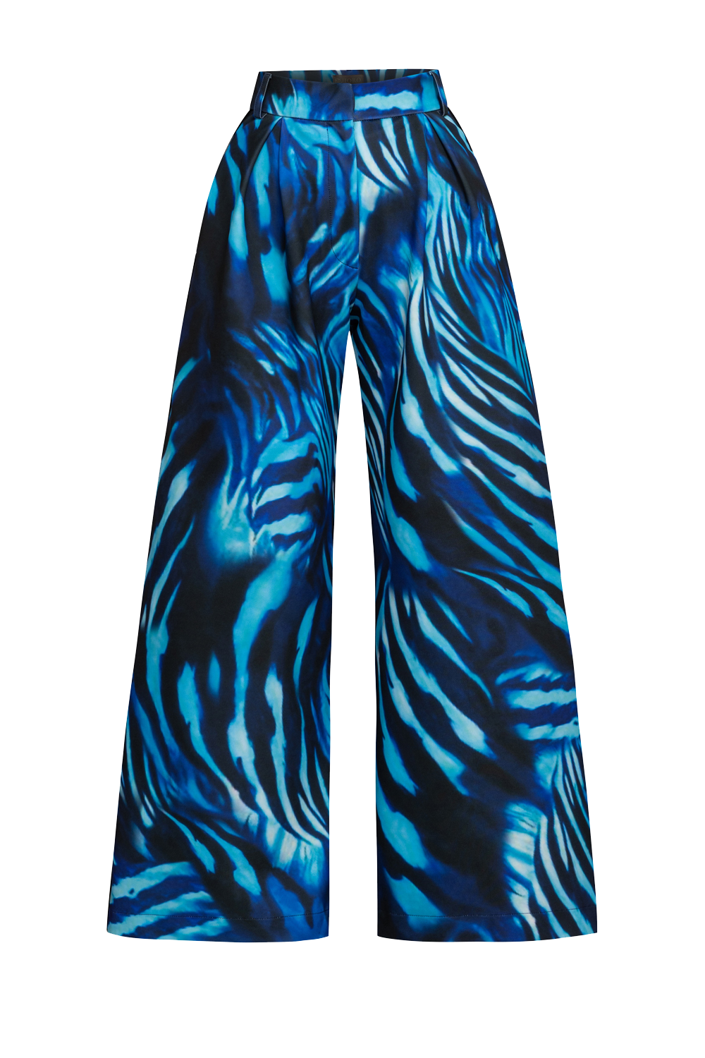 PLEATED WIDE-LEG VISCOSE PANTS - SHADES OF BLUE JIORO ШИРОК ВИСКОЗЕН ПАНТАЛОН С ВЕЛУРЕНИ КАНТОВЕ – SHADES OF BLUE JIORO