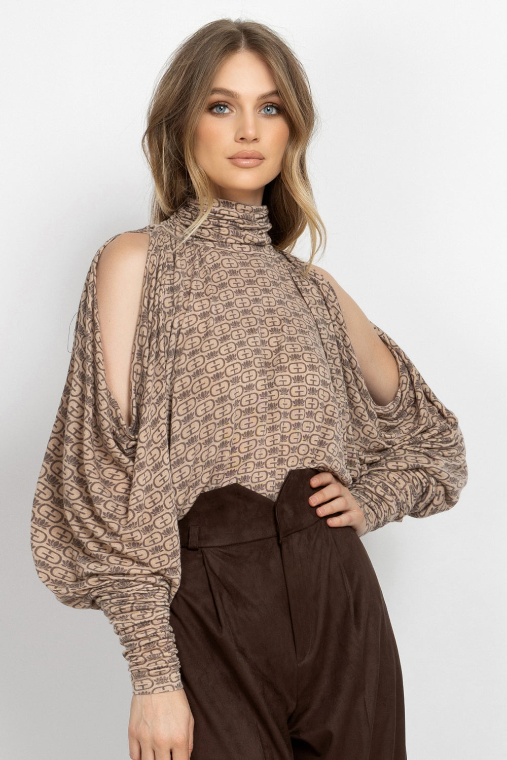 MODAL BATWING TURTLENECK TOP - MOCHA MOUSSE LOGO