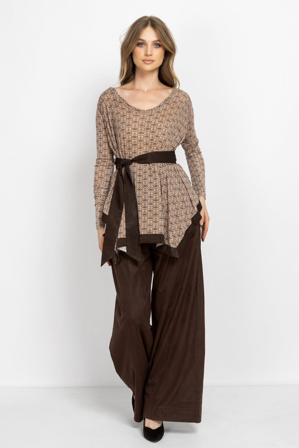 MODAL ASYMMETRIC TUNIC WITH BELT - MOCHA MOUSSE LOGO JIORO MODAL ASYMMETRIC TUNIC WITH BELT - MOCHA MOUSSE LOGO JIORO