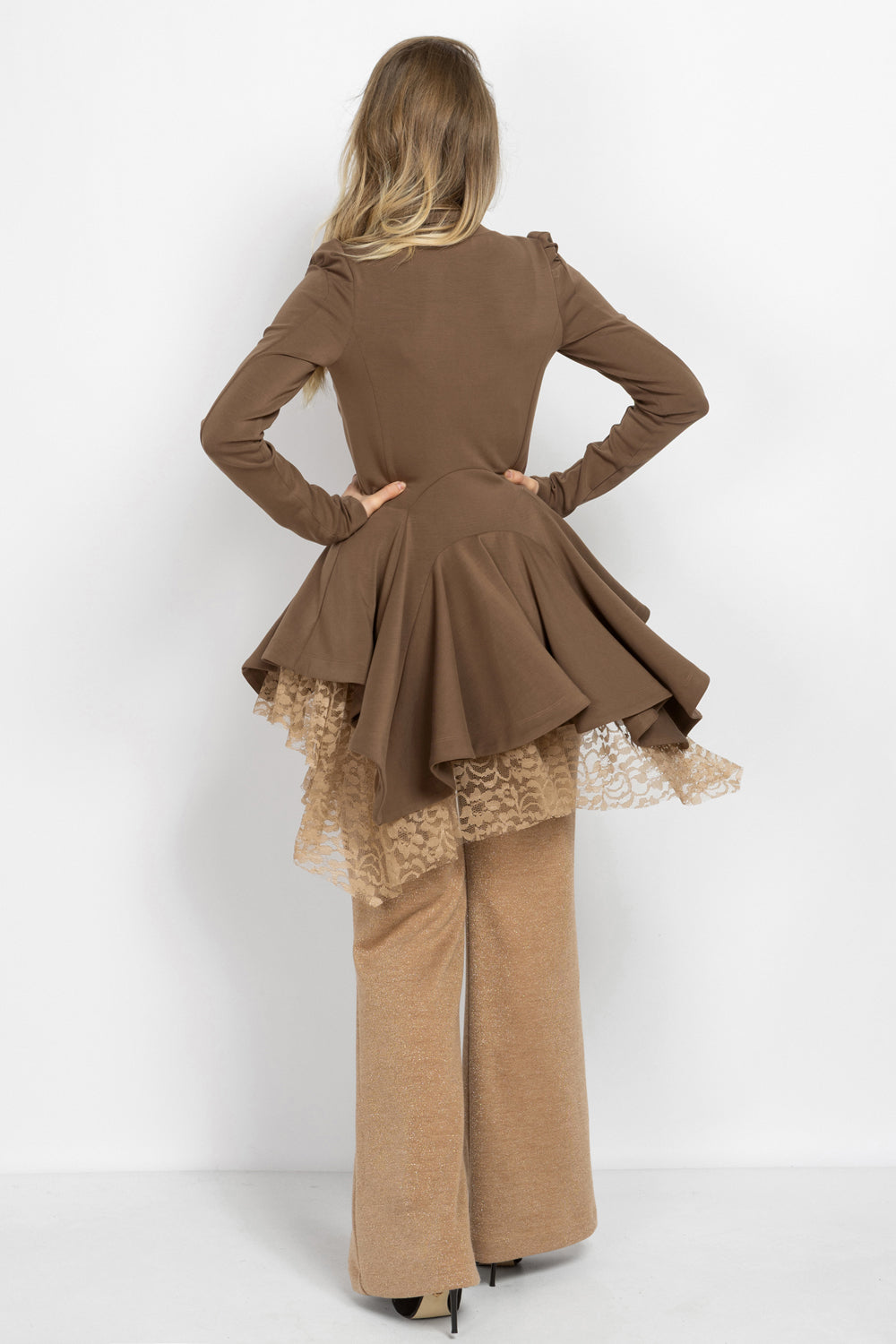 ASYMMETRIC MODAL PEPLUM BLAZER IN BEIGE - ESSENTIALS