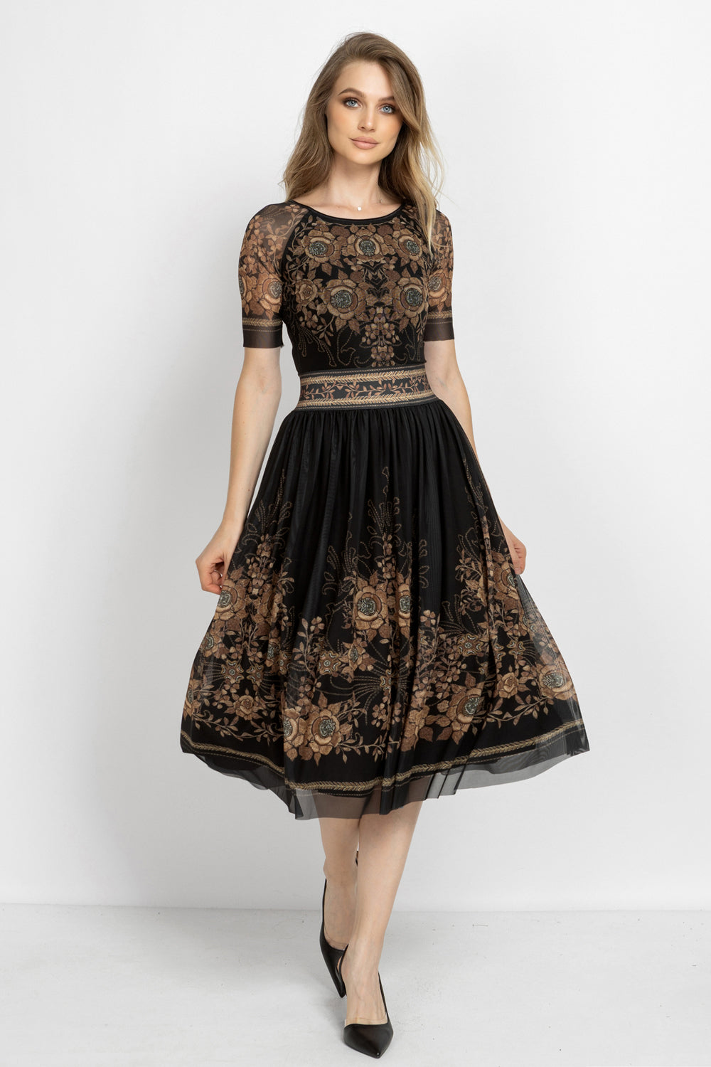 SHORT-SLEEVE MESH BODYSUIT WITH MODAL LINING - GOLDEN ROSES JIORO МРЕЖЕСТО БОДИ С КЪС РЪКАВ И ПОДПЛАТА ОТ МОДАЛ - GOLDEN ROSES JIORO