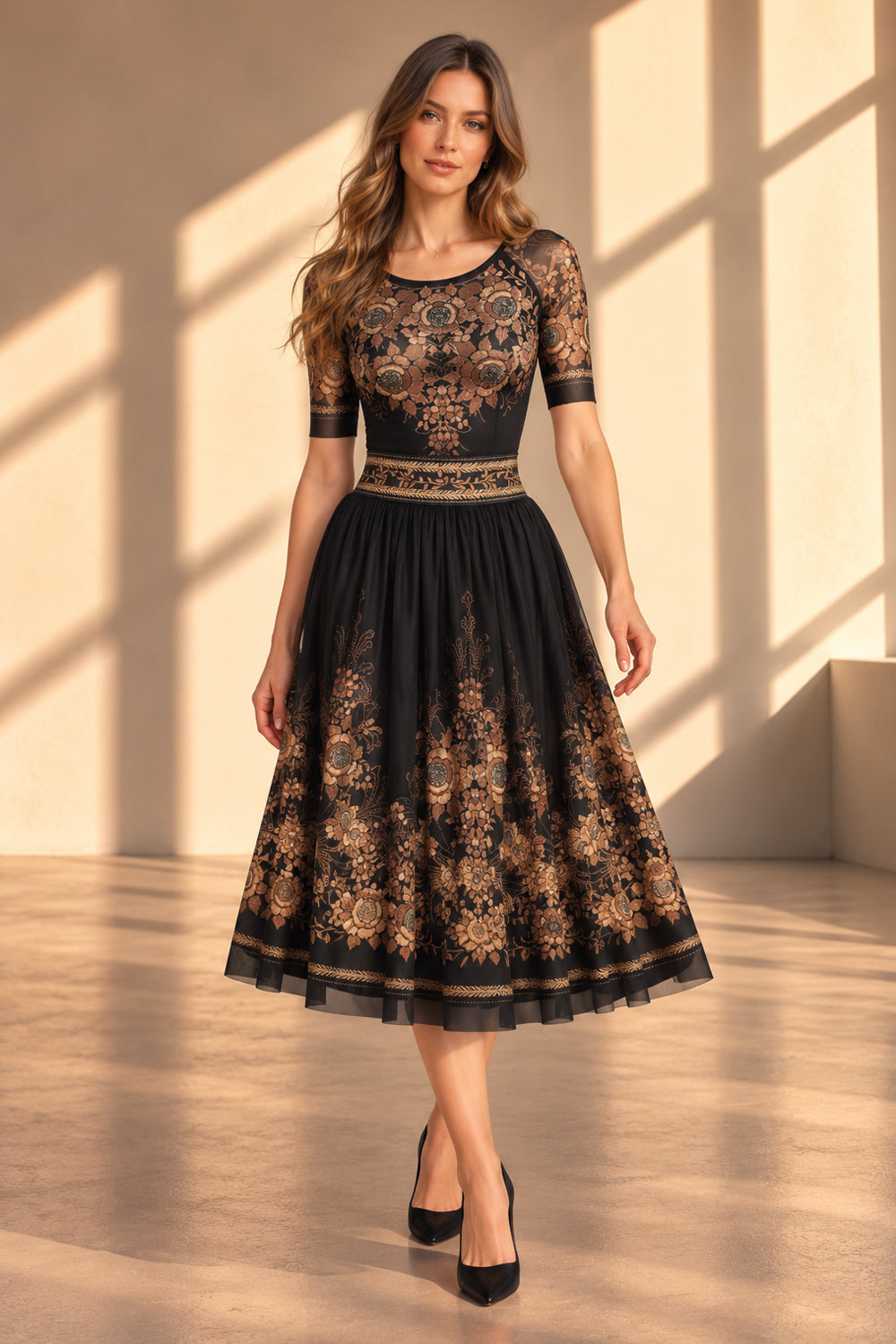 SHORT-SLEEVE MESH BODYSUIT WITH MODAL LINING - GOLDEN ROSES JIORO МРЕЖЕСТО БОДИ С КЪС РЪКАВ И ПОДПЛАТА ОТ МОДАЛ - GOLDEN ROSES JIORO