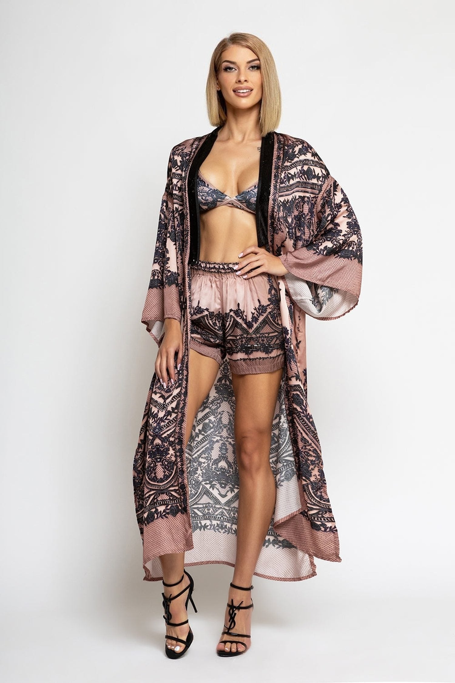 SATIN VISCOSE KIMONO - GRAFFITI POWDER
