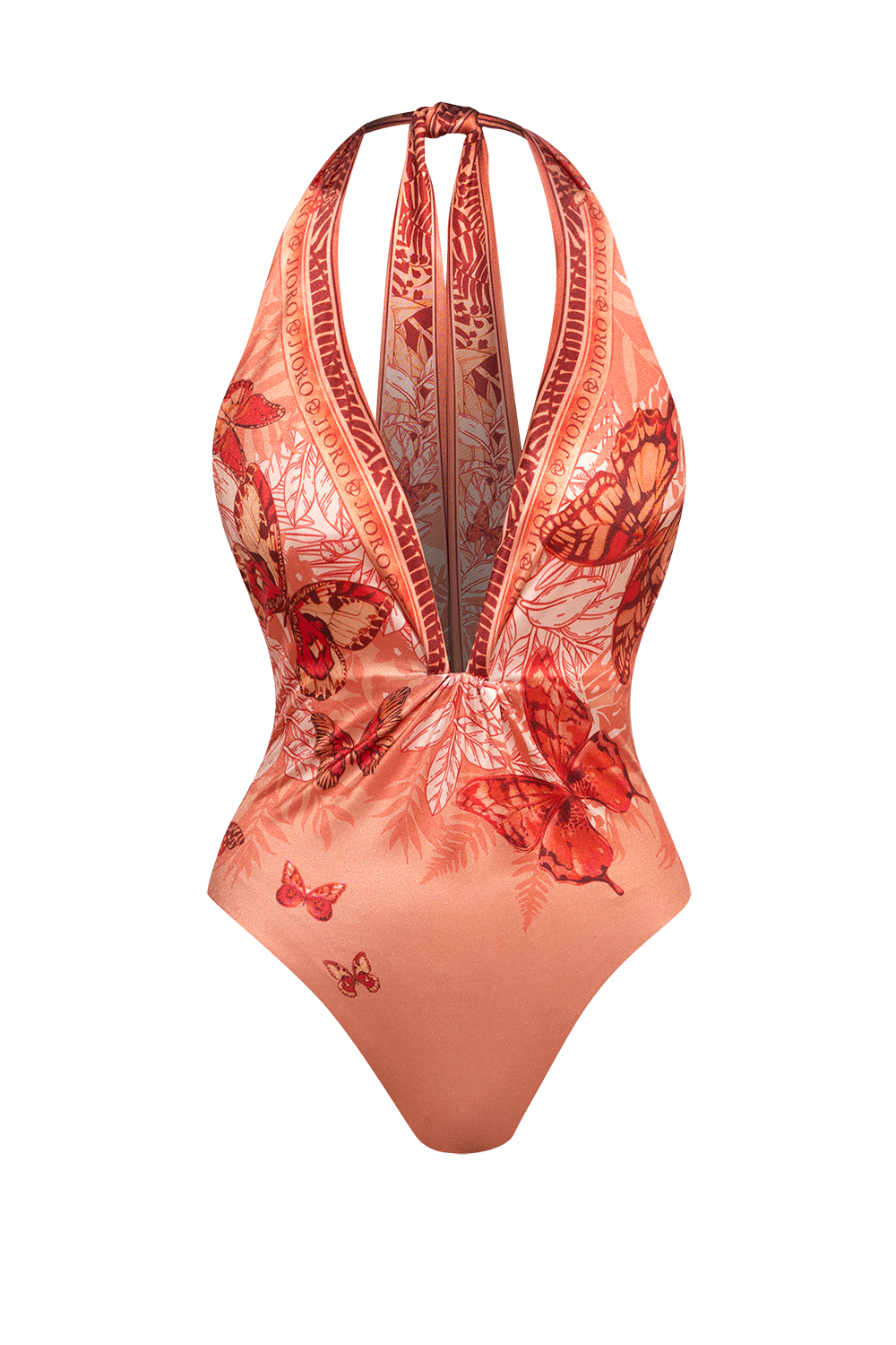 ONE-PIECE SWIMSUIT WITH CUPS AND OPEN BACK - PAPAYA BUTTERFLIES JIORO ЦЯЛ БАНСКИ С ДЪЛБОКО ДЕКОЛТЕ И ОТВОРЕН ГРЪБ - PAPAYA BUTTERFLIES JIORO