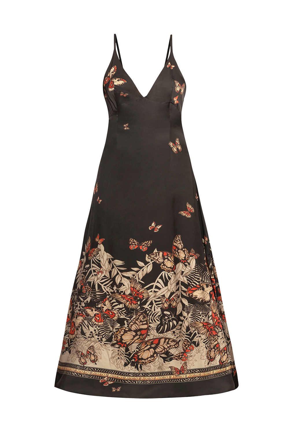 VISCOSE SLIP DRESS WITH OPEN BACK AND THIN STRAPS - MIDNIGHT BUTTERFLIES JIORO РОКЛЯ ОТ ВИСКОЗА С ОТВОРЕН ГРЪБ И ТЪНКИ ПРЕЗРАМКИ - MIDNIGHT BUTTERFLIES JIORO