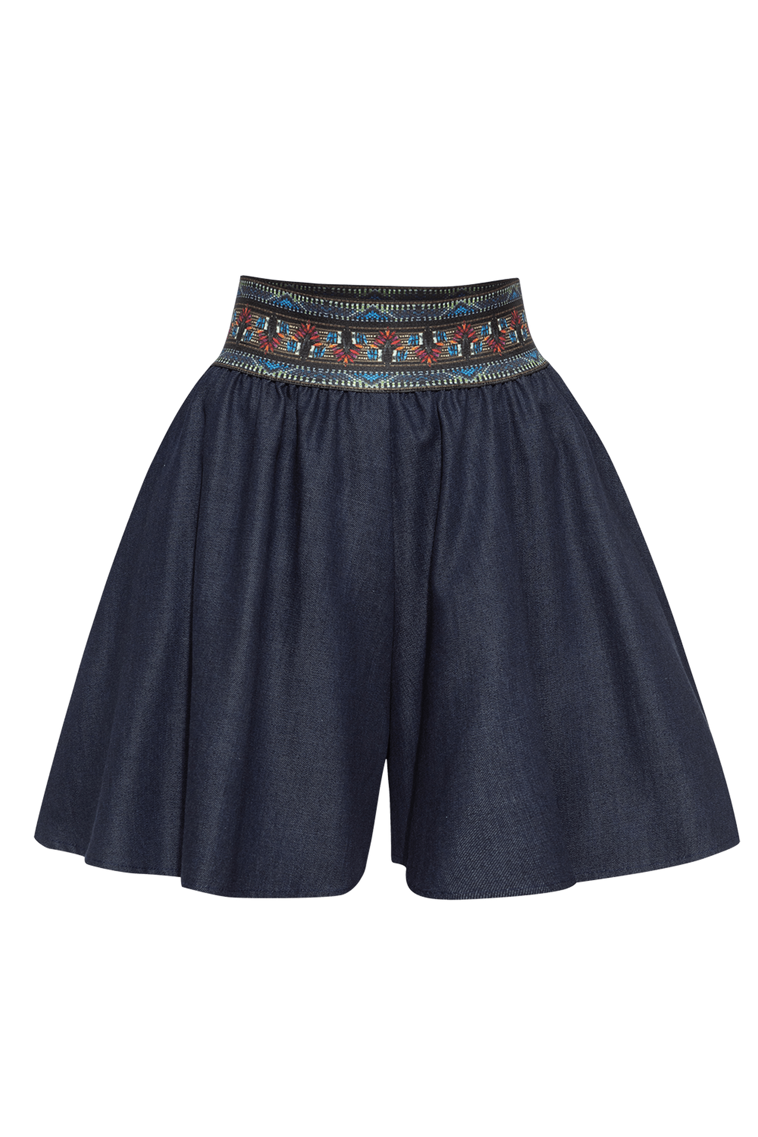 FLARED DENIM TENCEL BERMUDA SHORTS WITH ELASTIC WAIST – ESSENTIALS JIORO РАЗКРОЕНИ ДЪНКОВИ БЕРМУДИ ОТ ТЕНСЕЛ С ЛАСТИК - ESSENTIALS JIORO
