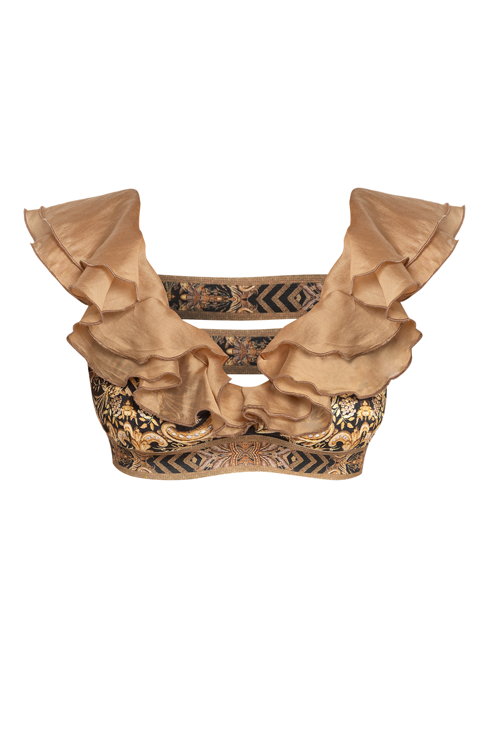 VELVET CROP TOP WITH REMOVABLE RUFFLES - GOLDEN STRIPES JIORO ПЛЮШЕН КРОП ТОП С ПОДВИЖНИ ВОЛАНИ - GOLDEN STRIPES JIORO