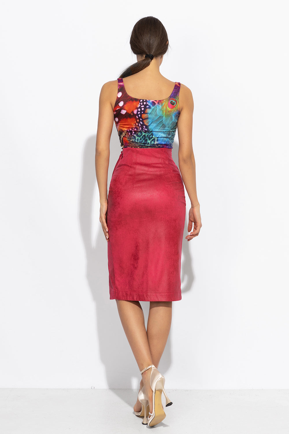 SUEDE-EFFECT CYCLAMEN WRAP SKIRT - ESSENTIALS JIORO АСИМЕТРИЧНА ПОЛА ОТ МАТЕРИЯ С ВЕЛУРЕН ЕФЕКТ В ЦВЯТ ЦИКЛАМА – ESSENTIALS JIORO