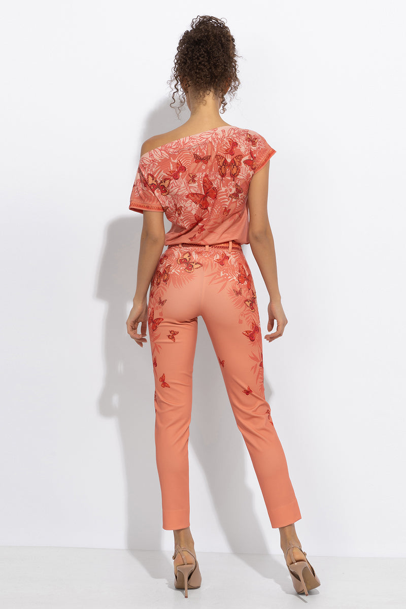 RELAXED FIT DROPPED SHOULDER BLOUSE - PAPAYA BUTTERFLIES JIORO БЛУЗА С ПАДНАЛО РАМО И СВОБОДНА КРОЙКА - PAPAYA BUTTERFLIES JIORO