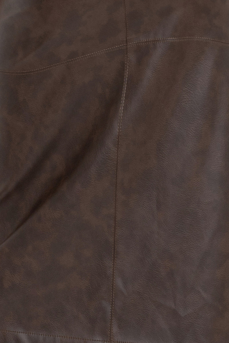 ASYMMETRIC A-LINE SKIRT IN LEATHER-EFFECT BROWN - ESSENTIALS JIORO АСИМЕТРИЧНА ПОЛА А-ЛИНИЯ С ЕФЕКТ НА КОЖА В КАФЯВО - ESSENTIALS JIORO