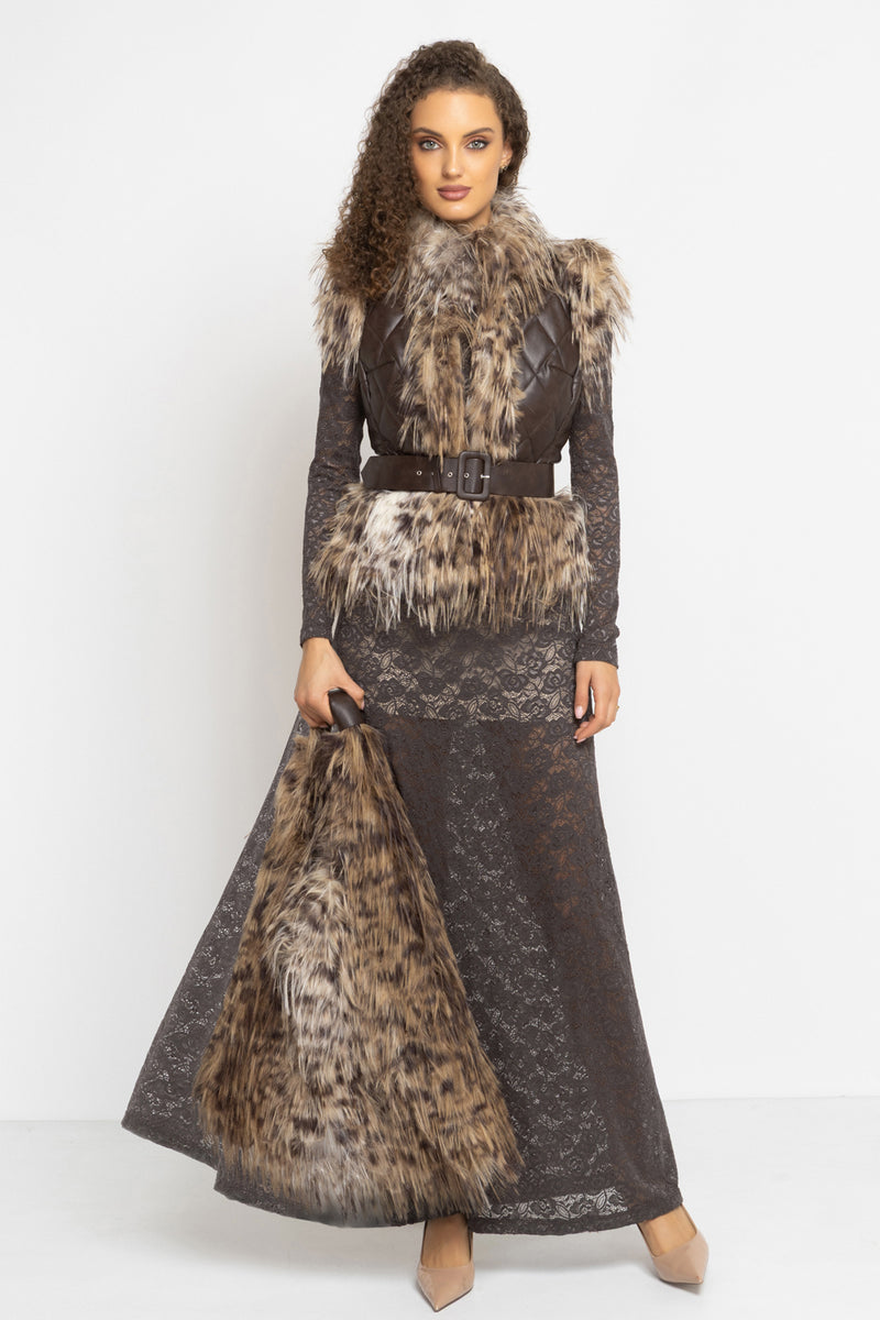 LEATHER-EFFECT GILET WITH SERVAL FUR TEXTURE - ESSENTIALS JIORO ЕЛЕК С ЕФЕКТ НА КОЖА И ИМИТАЦИЯ НА КОСЪМ SERVAL - ESSENTIALS JIORO