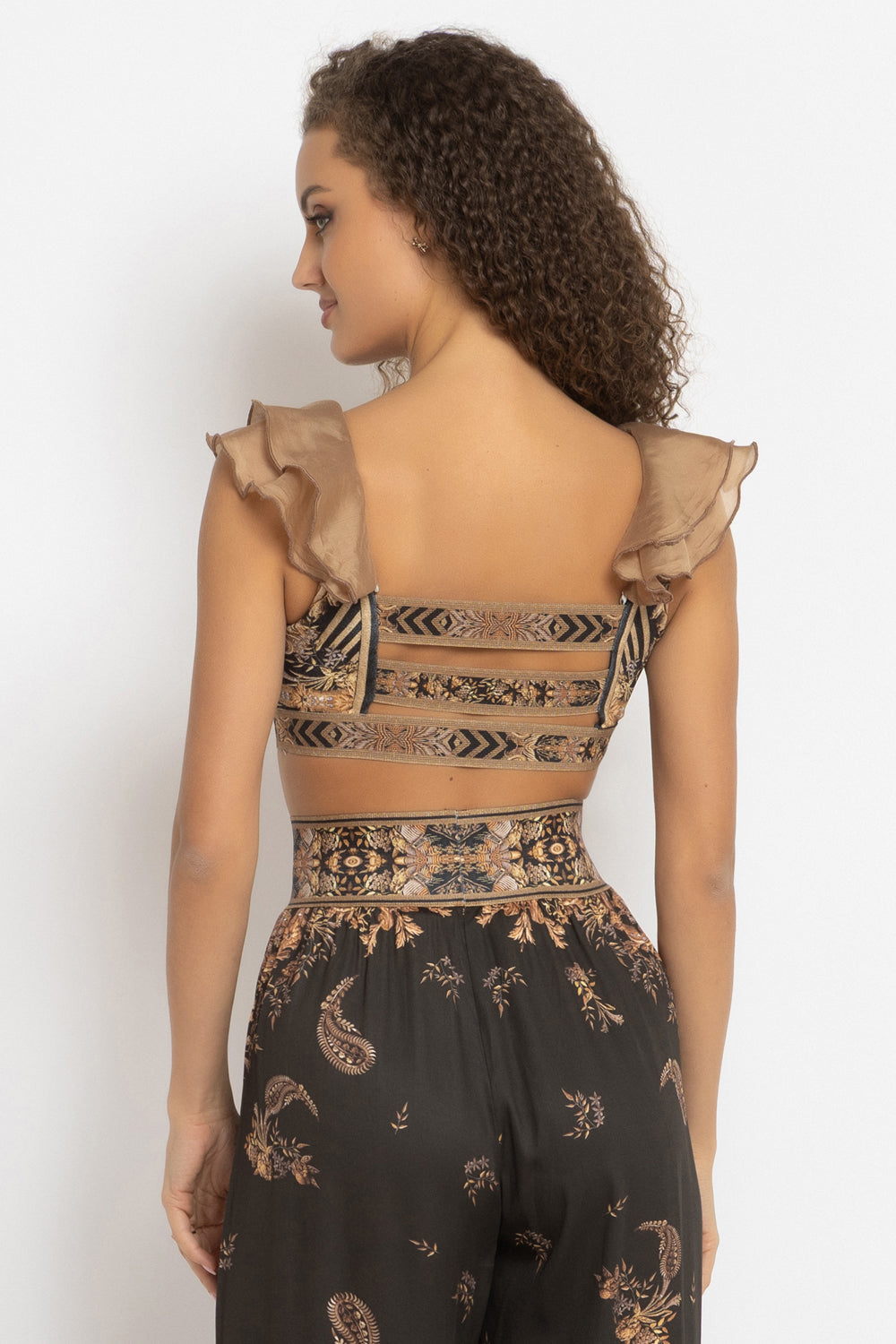 VELVET CROP TOP WITH REMOVABLE RUFFLES - GOLDEN STRIPES JIORO ПЛЮШЕН КРОП ТОП С ПОДВИЖНИ ВОЛАНИ - GOLDEN STRIPES JIORO