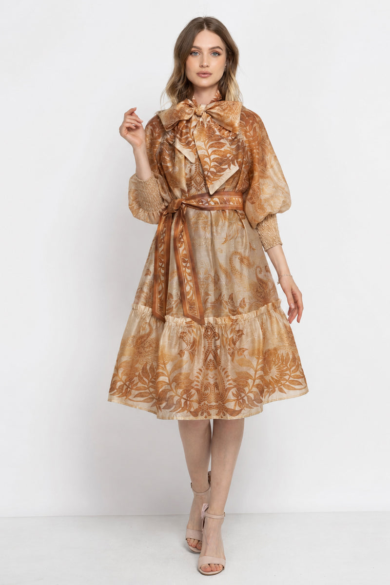 FLARED LYOCELL DRESS WITH BOW - SUNSET JIORO РАЗКРОЕНА РОКЛЯ ОТ ЛИОСЕЛ - SUNSET JIORO