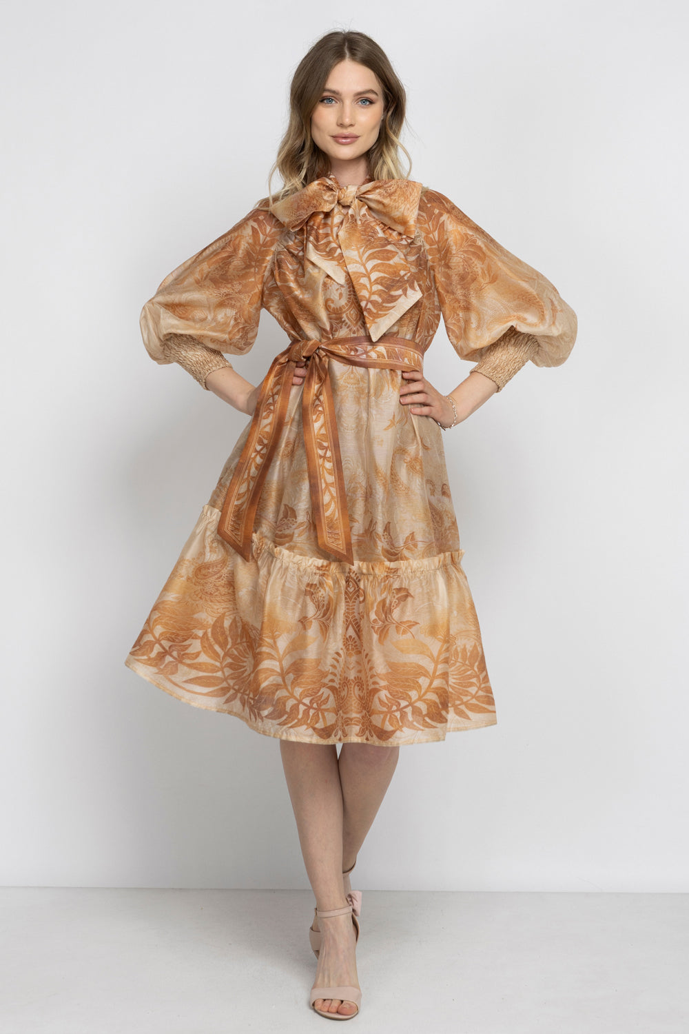 FLARED LYOCELL DRESS WITH BOW - SUNSET