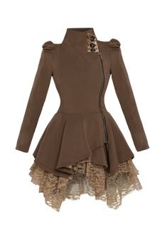ASYMMETRIC MODAL PEPLUM BLAZER IN MOCHA - ESSENTIALS