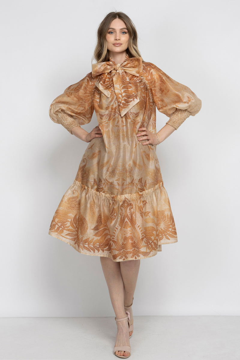 FLARED LYOCELL DRESS WITH BOW - SUNSET JIORO РАЗКРОЕНА РОКЛЯ ОТ ЛИОСЕЛ - SUNSET JIORO