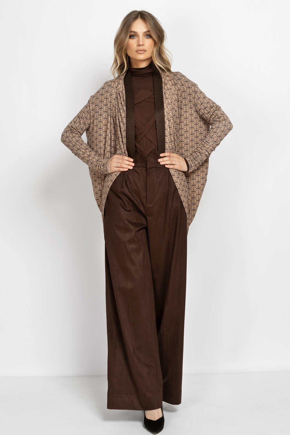MODAL RELAXED CARDIGAN - MOCHA MOUSSE LOGO