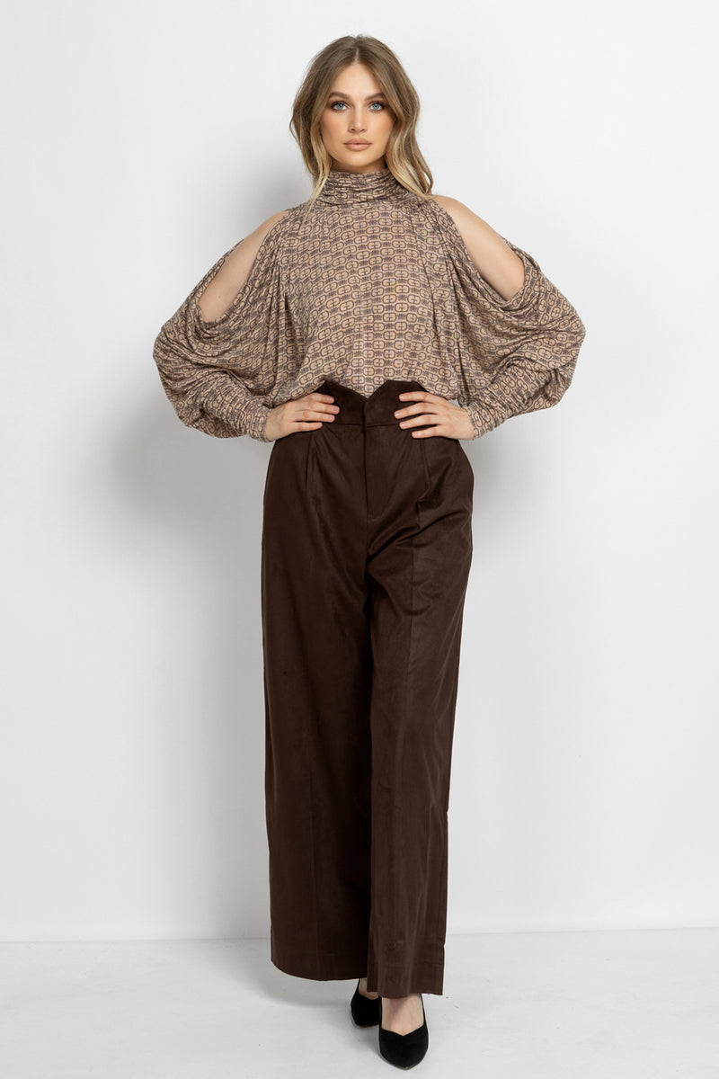 MODAL BATWING TURTLENECK TOP - MOCHA MOUSSE LOGO JIORO ТОП ОТ МОДАЛ С ПОЛО ЯКА И ПРИЛЕП РЪКАВ - MOCHA MOUSSE LOGO JIORO
