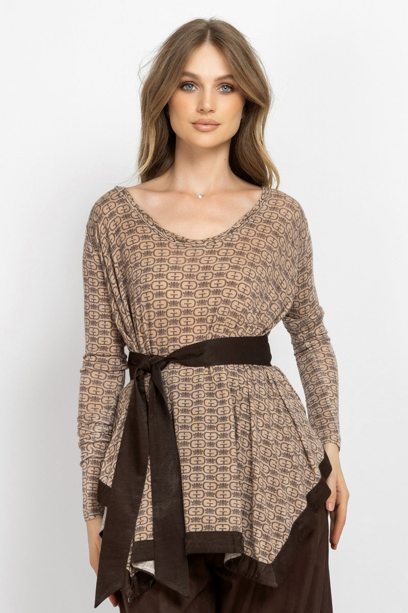 MODAL ASYMMETRIC TUNIC WITH BELT - MOCHA MOUSSE LOGO JIORO MODAL ASYMMETRIC TUNIC WITH BELT - MOCHA MOUSSE LOGO JIORO