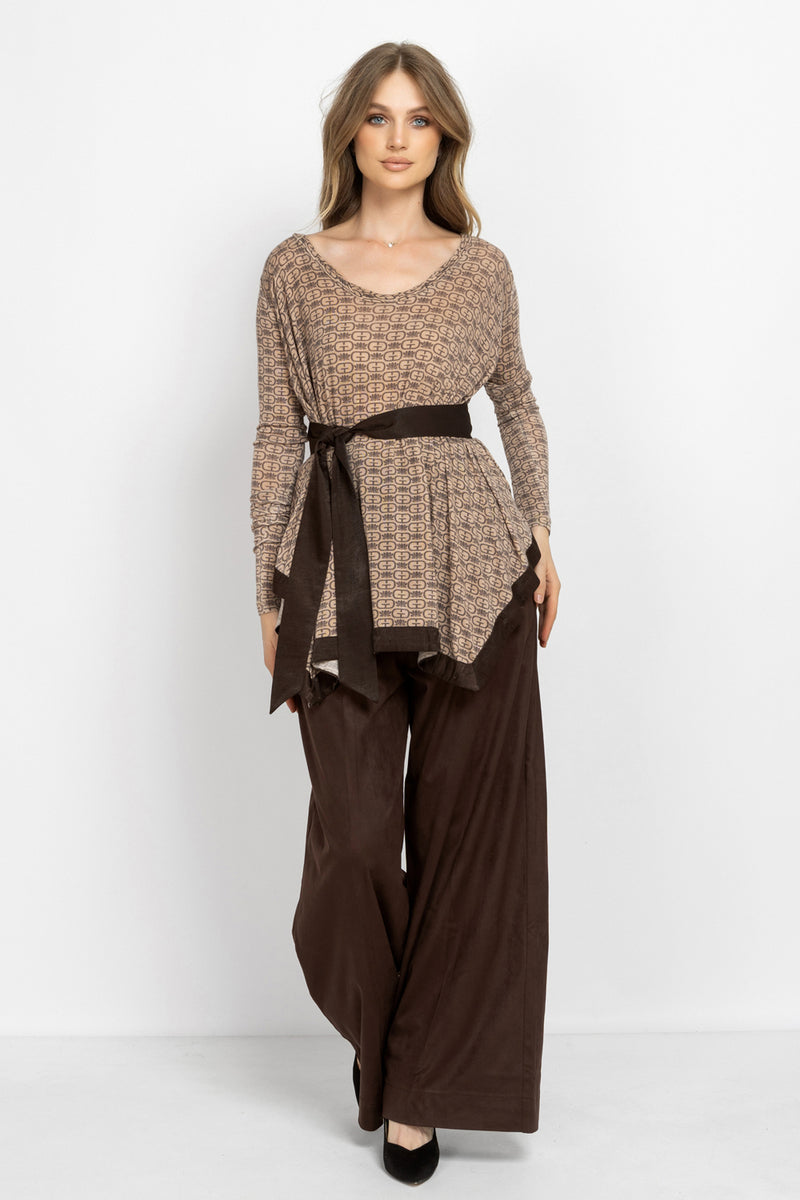 MODAL ASYMMETRIC TUNIC WITH BELT - MOCHA MOUSSE LOGO JIORO MODAL ASYMMETRIC TUNIC WITH BELT - MOCHA MOUSSE LOGO JIORO