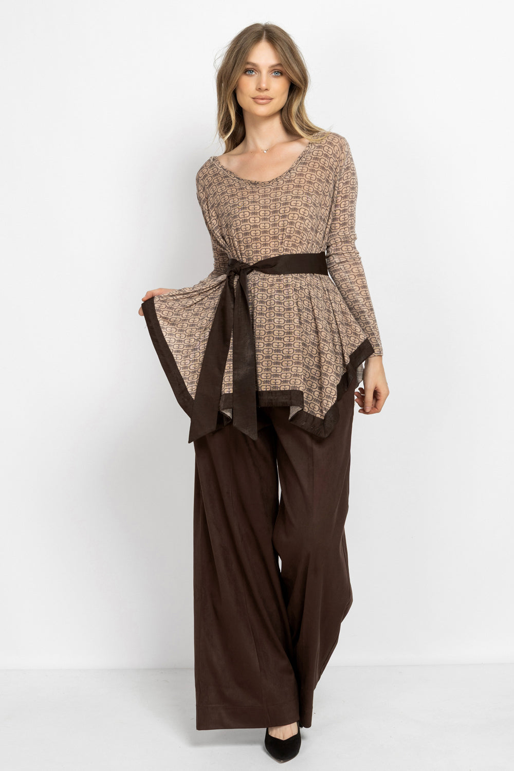 MODAL ASYMMETRIC TUNIC WITH BELT - MOCHA MOUSSE LOGO JIORO MODAL ASYMMETRIC TUNIC WITH BELT - MOCHA MOUSSE LOGO JIORO