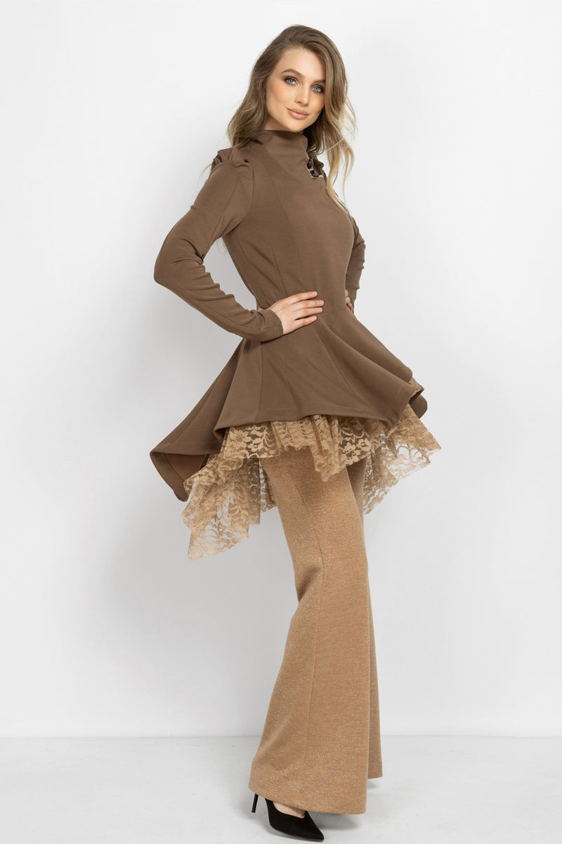 ASYMMETRIC MODAL PEPLUM BLAZER IN MOCHA - ESSENTIALS