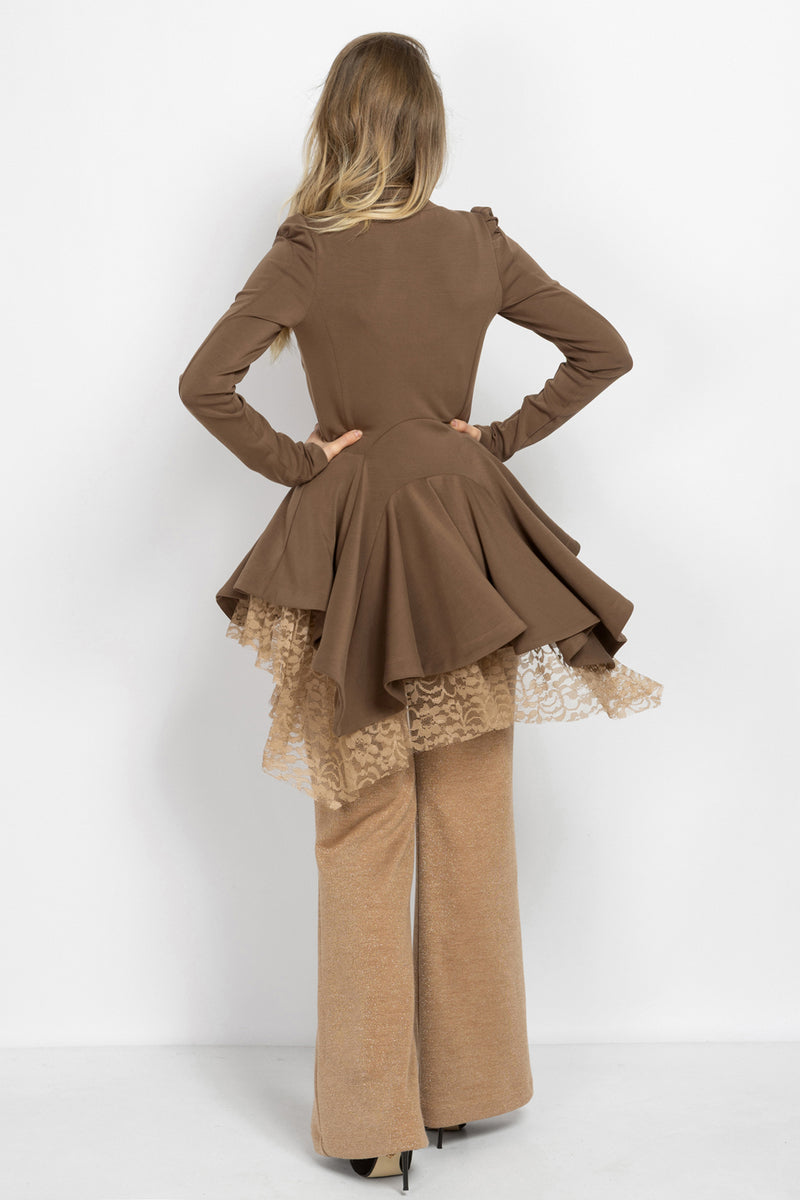 ASYMMETRIC MODAL PEPLUM BLAZER IN MOCHA - ESSENTIALS