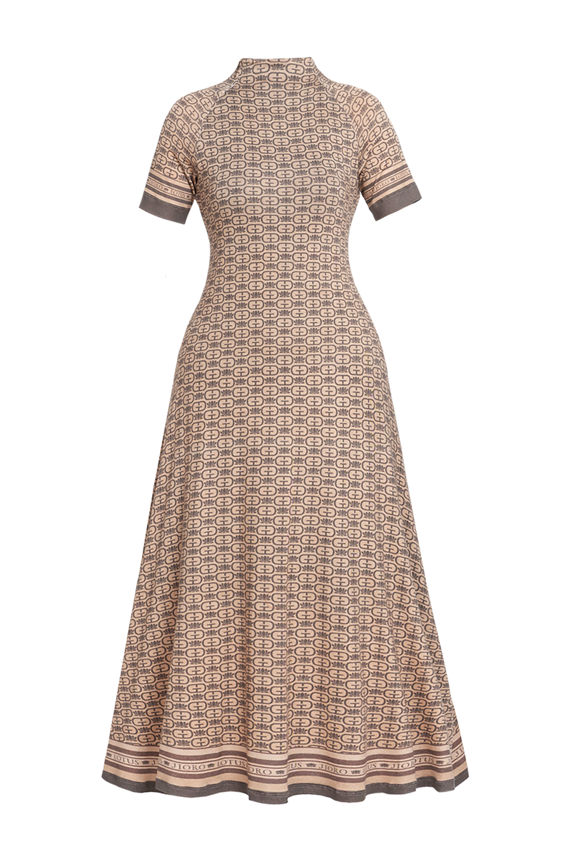 MODAL HIGH-NECK MIDI DRESS - MOCHA MOUSSE LOGO