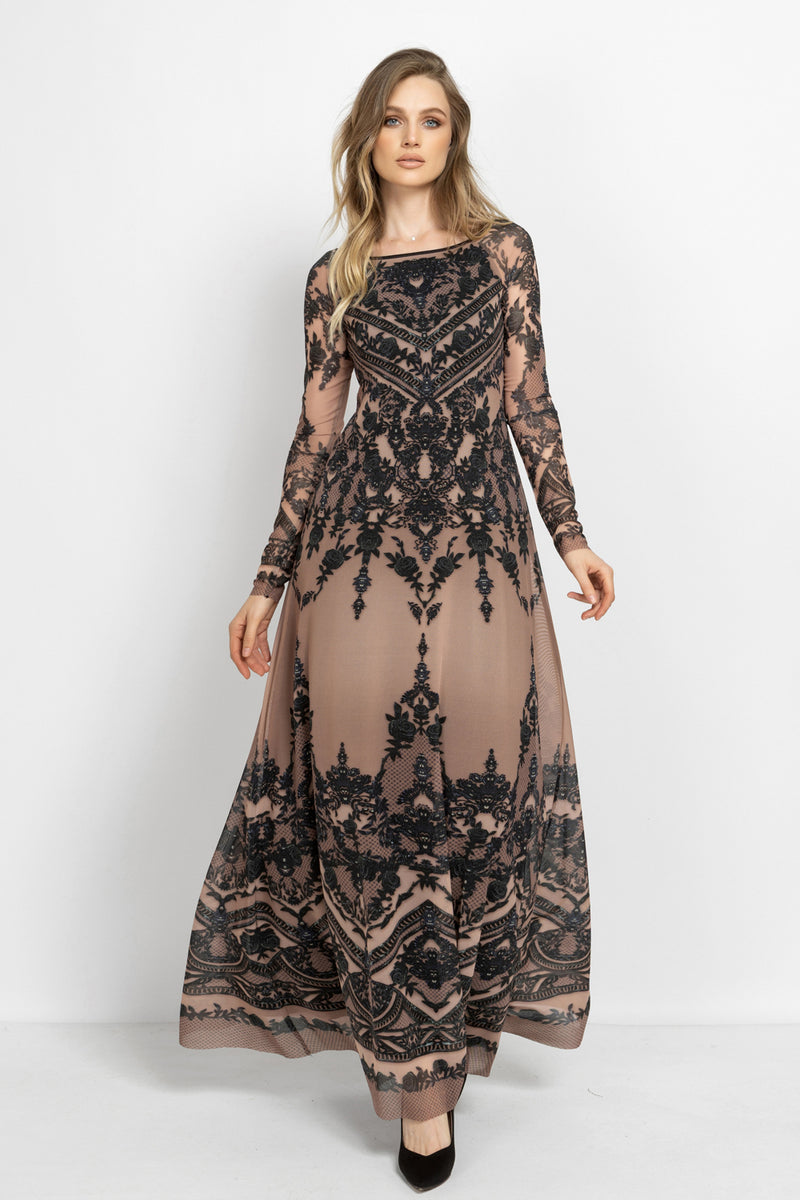 LONG MESH DRESS WITH MODAL LINING - GRAFFITI POWDER