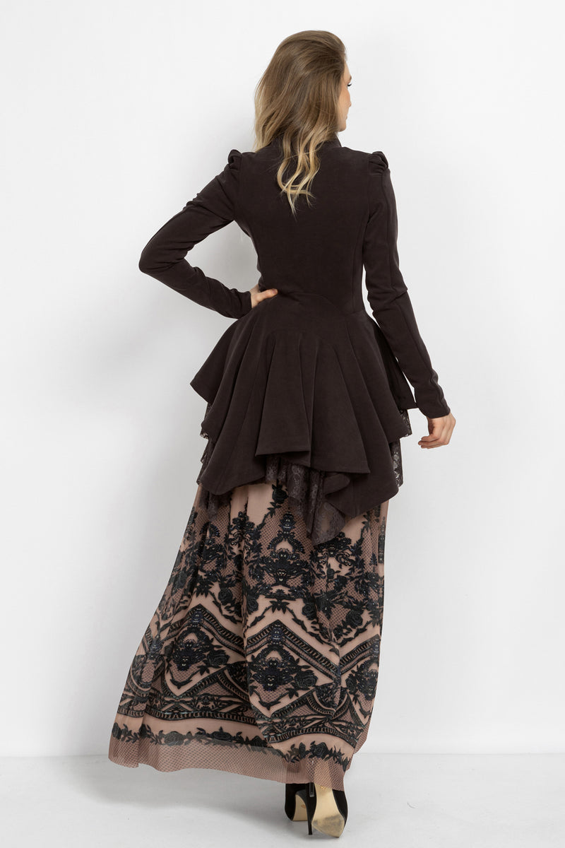 ASYMMETRIC MODAL PEPLUM BLAZER IN BROWN - ESSENTIALS