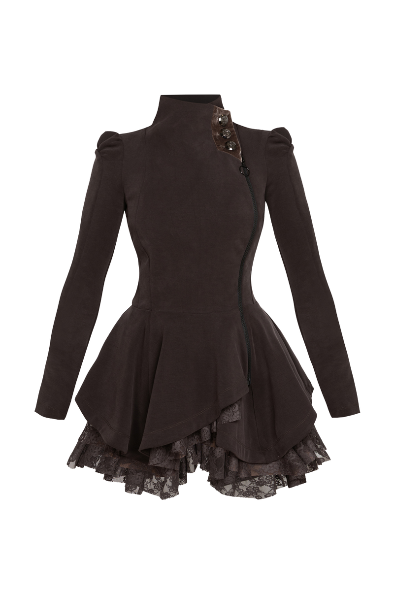 ASYMMETRIC MODAL PEPLUM BLAZER IN BROWN - ESSENTIALS