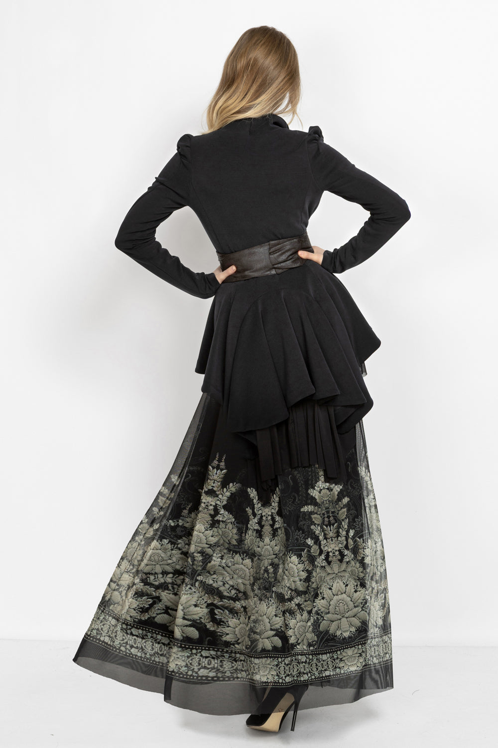 ASYMMETRIC MODAL PEPLUM BLAZER IN BLACK - ESSENTIALS