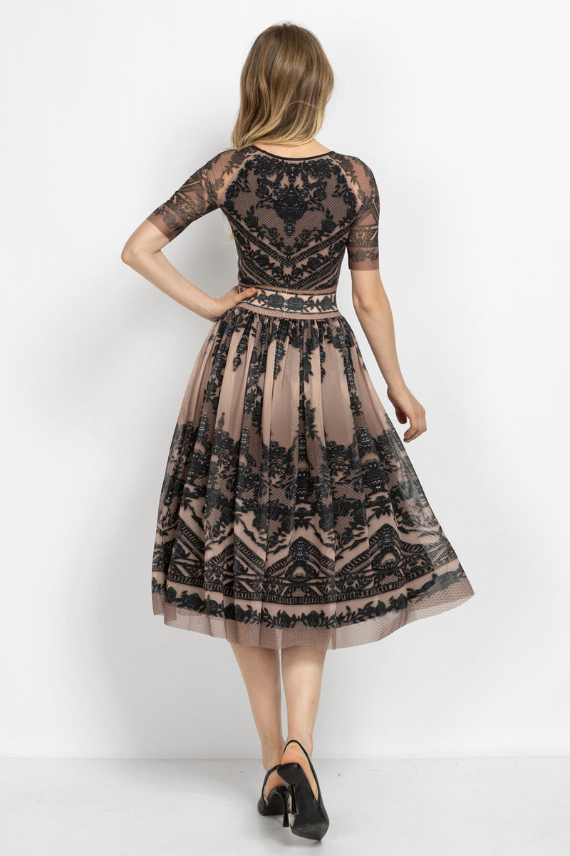 MESH SKIRT WITH ELASTIC WAIST AND VISCOSE LINING - GRAFFITI POWDER