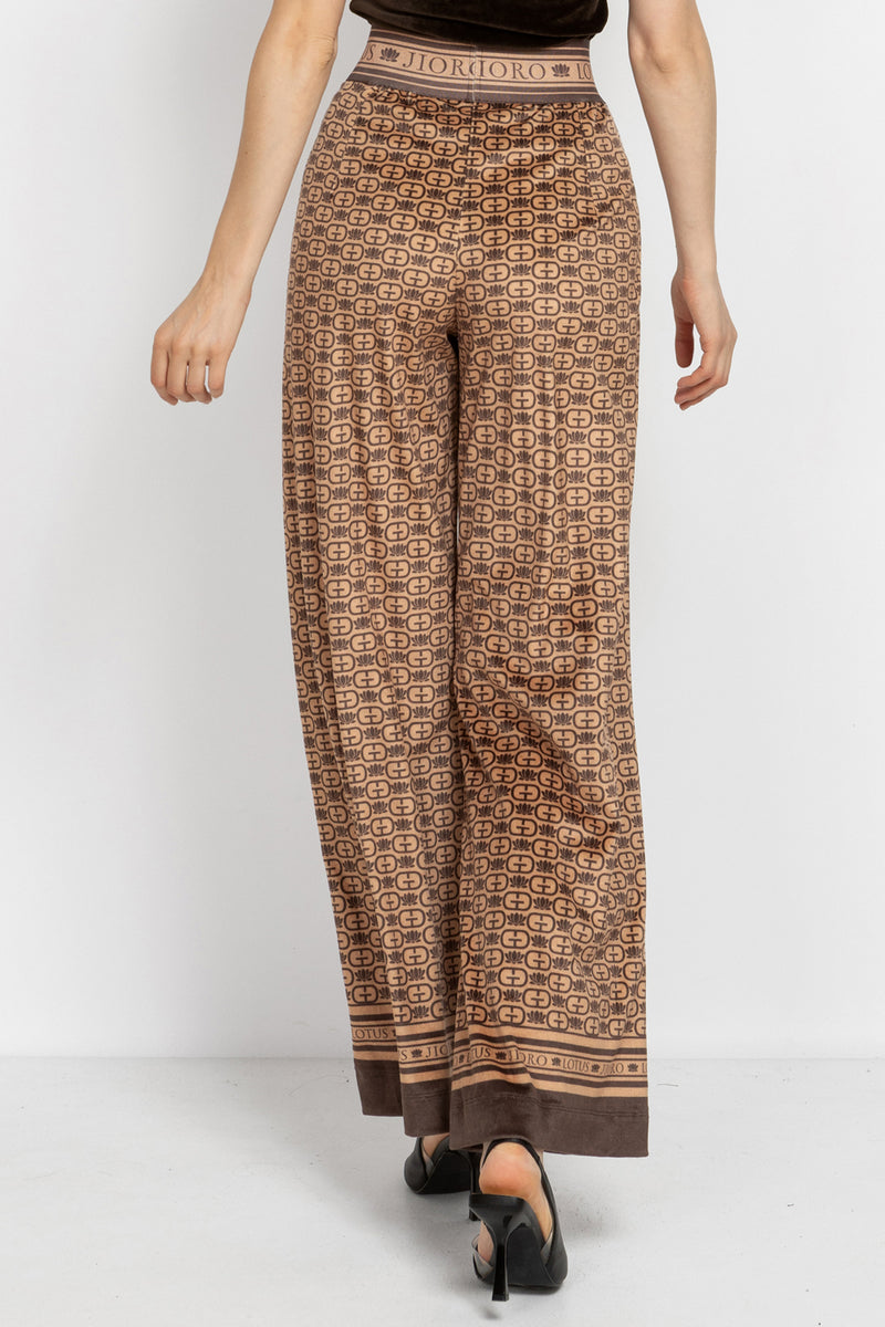 WIDE-LEG VELVET PANTS - MOCHA MOUSSE LOGO