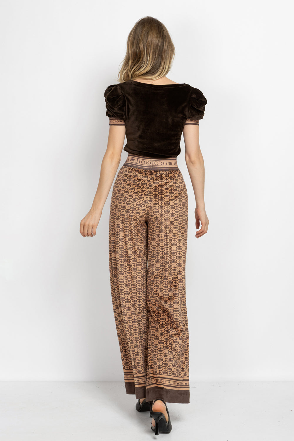 WIDE-LEG VELVET PANTS - MOCHA MOUSSE LOGO
