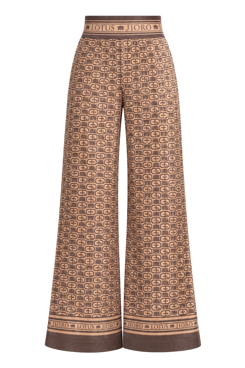 WIDE-LEG VELVET PANTS - MOCHA MOUSSE LOGO
