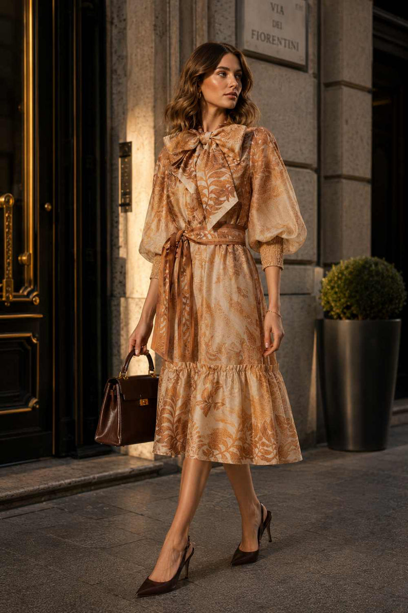 FLARED LYOCELL DRESS WITH BOW - SUNSET JIORO РАЗКРОЕНА РОКЛЯ ОТ ЛИОСЕЛ - SUNSET JIORO