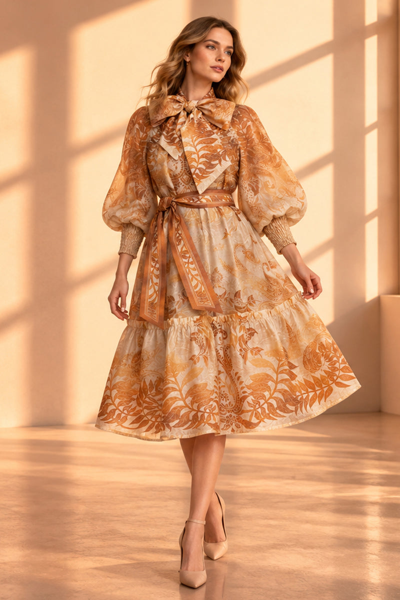 FLARED LYOCELL DRESS WITH BOW - SUNSET JIORO РАЗКРОЕНА РОКЛЯ ОТ ЛИОСЕЛ - SUNSET JIORO