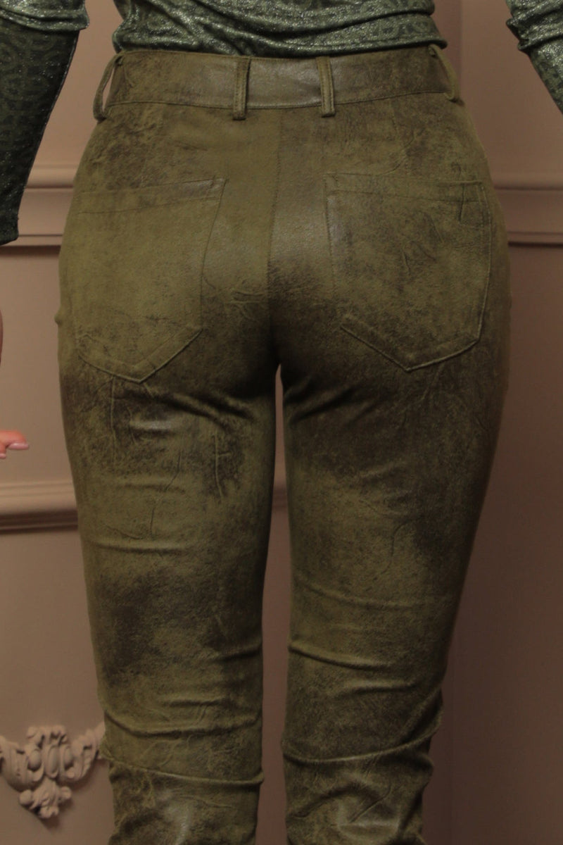 SKINNY 5-POCKET PANTS IN OLIVE GREEN - ESSENTIALS