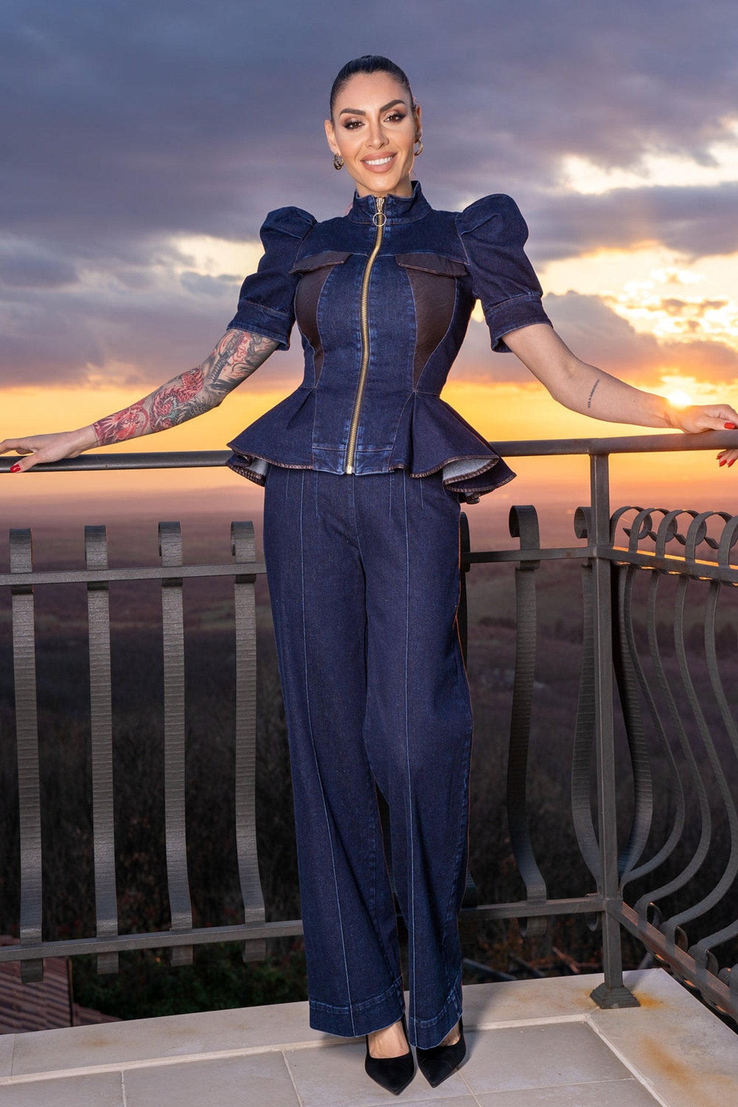 HIGH WAIST WIDE LEG DARK DENIM PANTS - ESSENTIALS