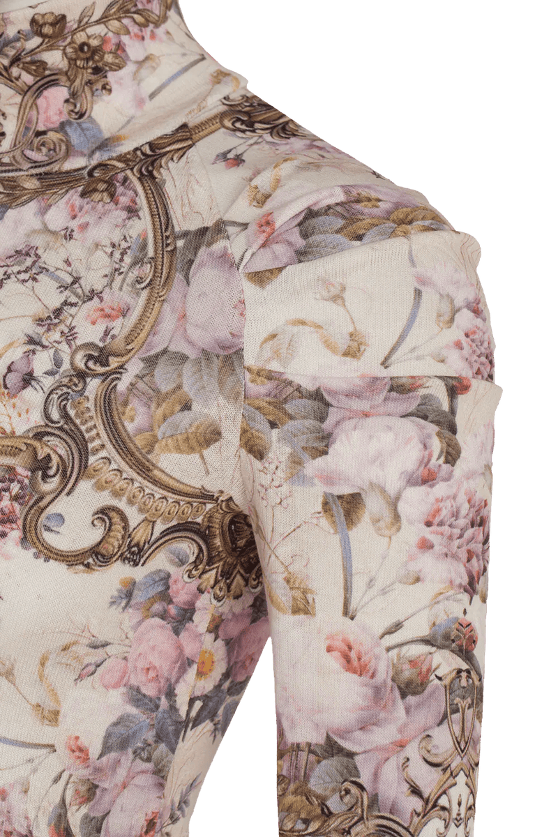 TOP WITH SHOULDER FRILLS - BAROQUE FLOWERS