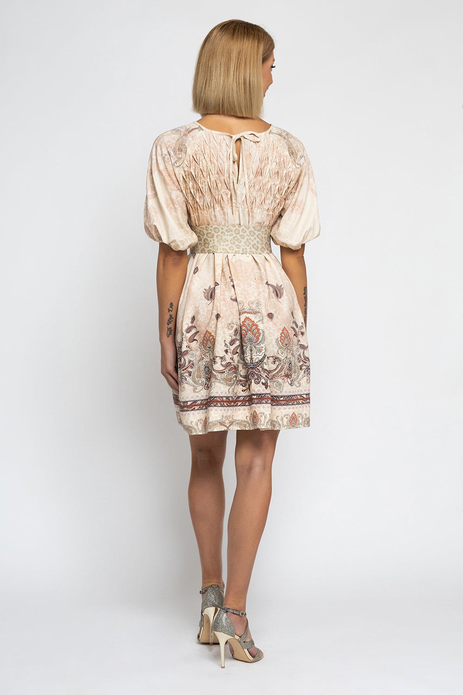 РОКЛЯ С РОЗЕТКА ОТ ЛЕН ВИСКОЗА - PAISLEY BEIGE