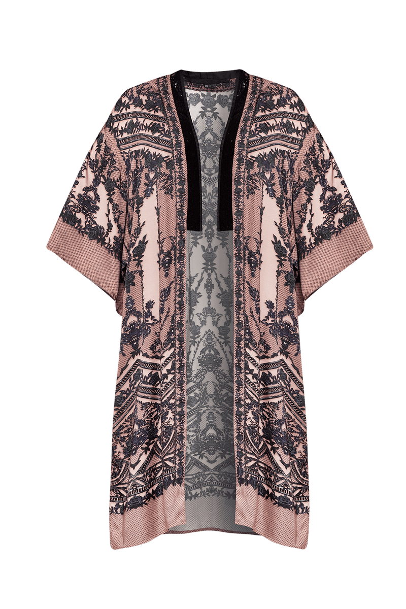 SATIN VISCOSE KIMONO - GRAFFITI POWDER