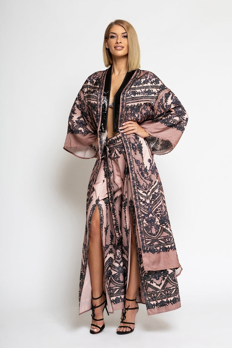 SATIN VISCOSE KIMONO - GRAFFITI POWDER