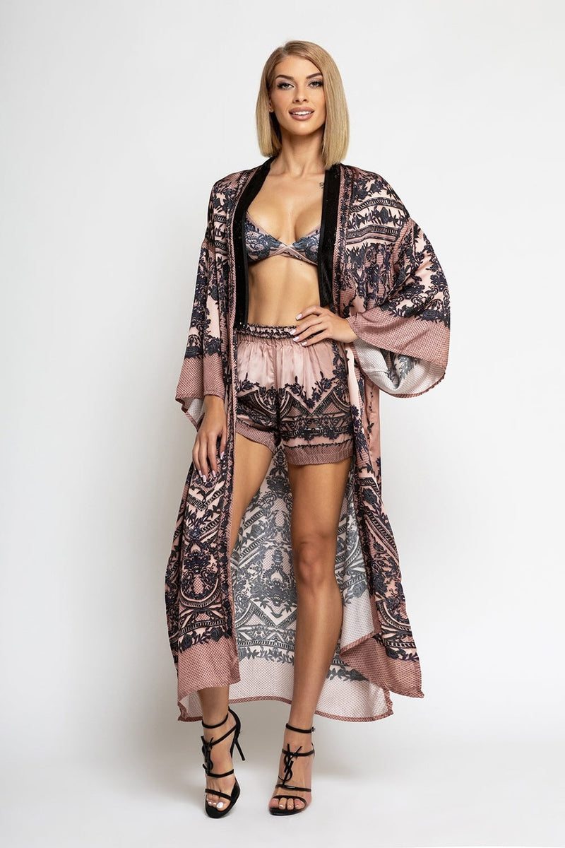 SATIN VISCOSE KIMONO - GRAFFITI POWDER