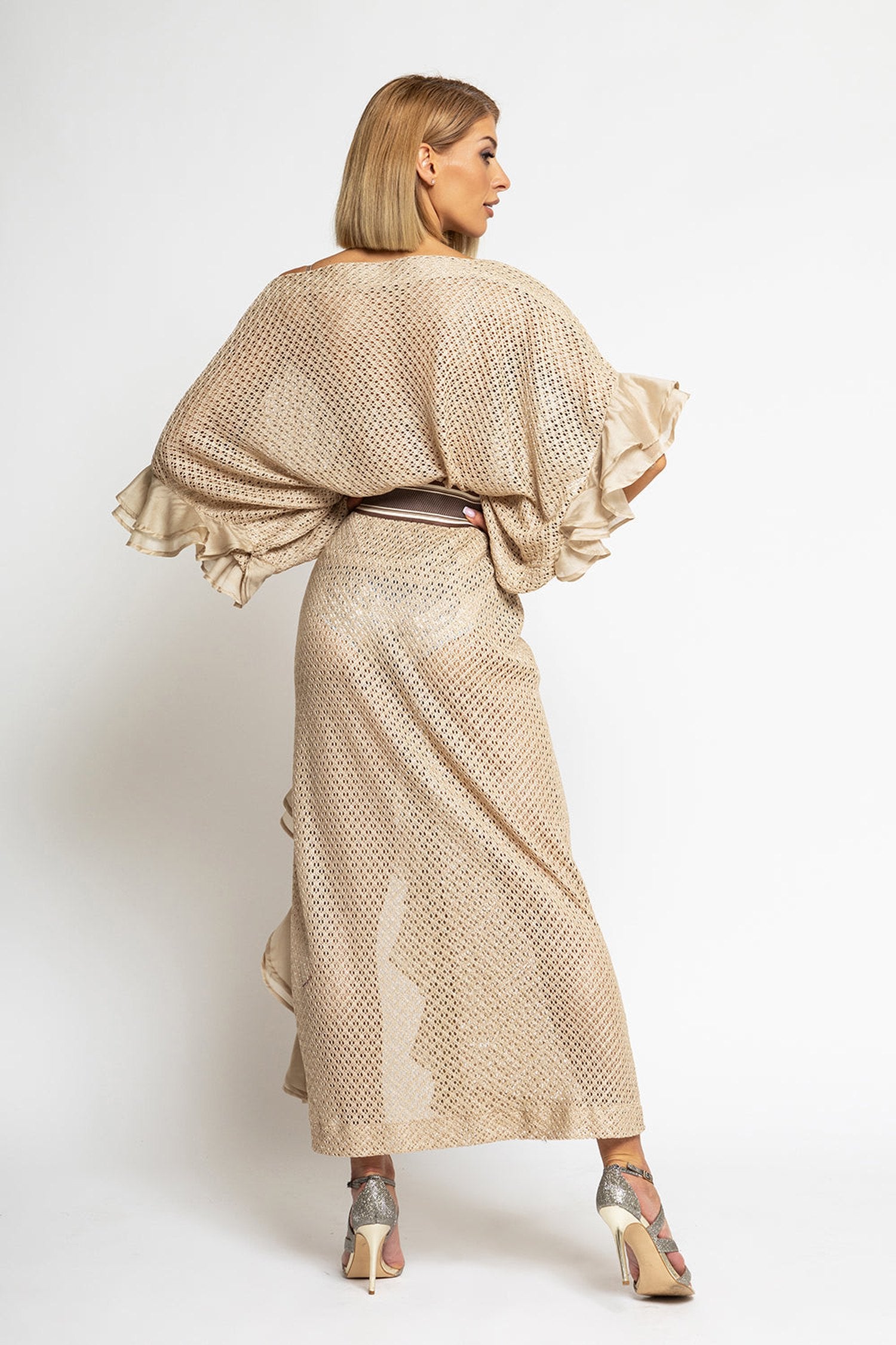 LONG COTTON MESH SKIRT WITH RUFFLES IN BEIGE – ESSENTIALS JIORO ДЪЛГА ПОЛА ОТ ПАМУЧНА МРЕЖА С ВОЛАНИ - ESSENTIALS JIORO