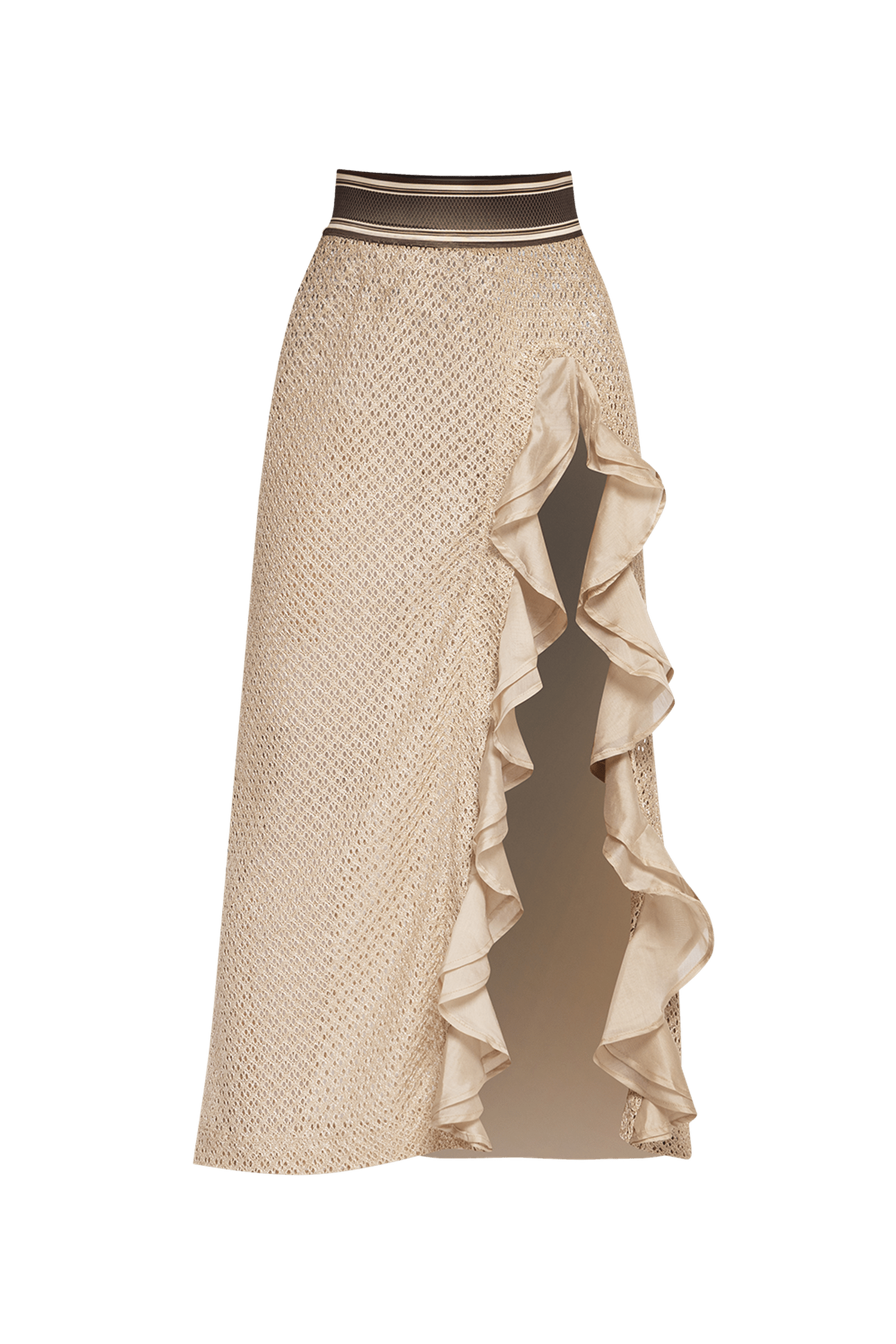 LONG COTTON MESH SKIRT WITH RUFFLES IN BEIGE – ESSENTIALS JIORO ДЪЛГА ПОЛА ОТ ПАМУЧНА МРЕЖА С ВОЛАНИ - ESSENTIALS JIORO