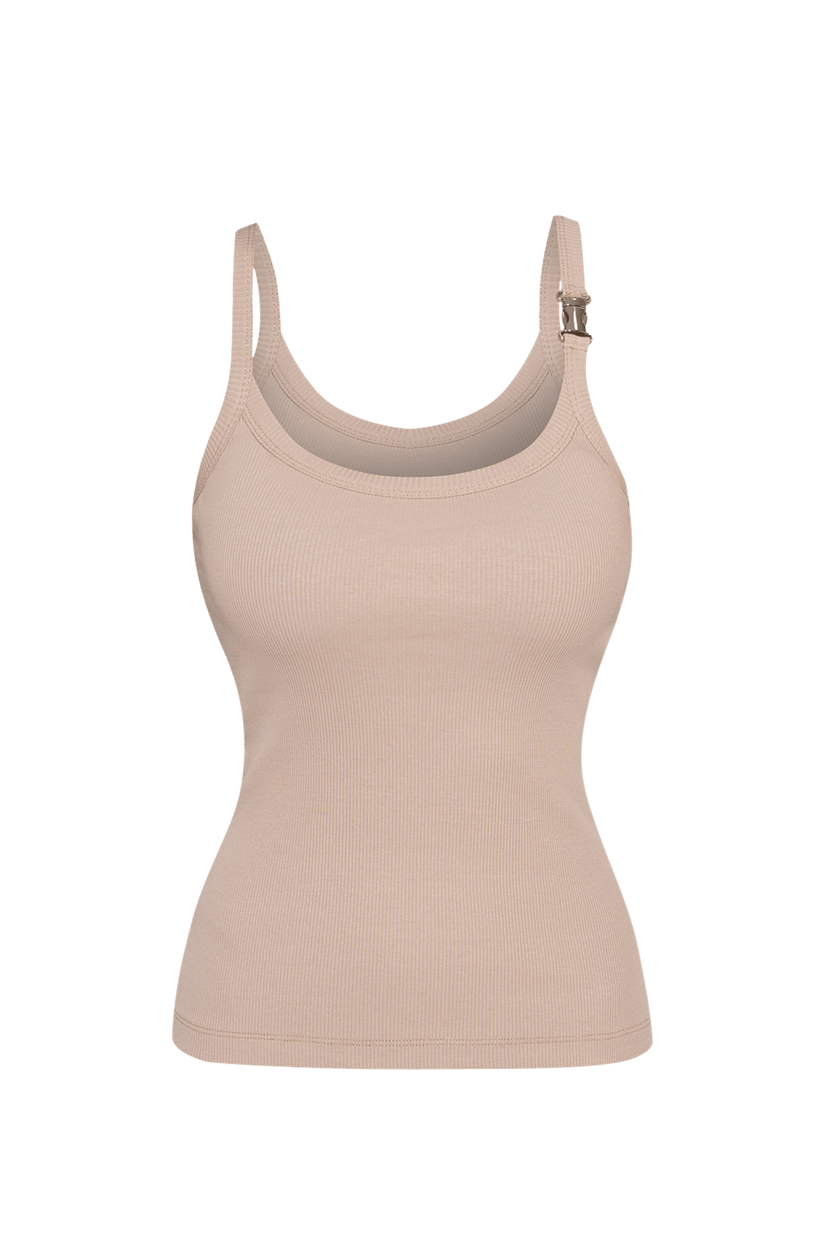 COTTON RIBBED CAMI TOP WITH THIN STRAPS IN BEIGE - ESSENTIALS JIORO  ПАМУЧЕН РИПСЕН ПОТНИК С ТЪНКИ ПРЕЗРАМКИ В БЕЖОВО - ESSENTIALS JIORO