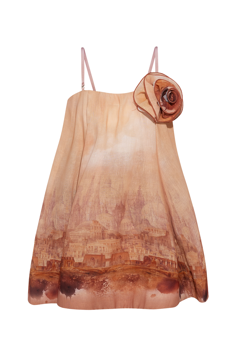 A-LINE CORSET LINEN DRESS WITH FLORAL DETAILS - ANCIENT TOWN JIORO ЛЕНЕНА РОКЛЯ А-СИЛУЕТ С КОРСЕТ И АКСЕСОАР ЦВЕТЕ - ANCIENT TOWN JIORO
